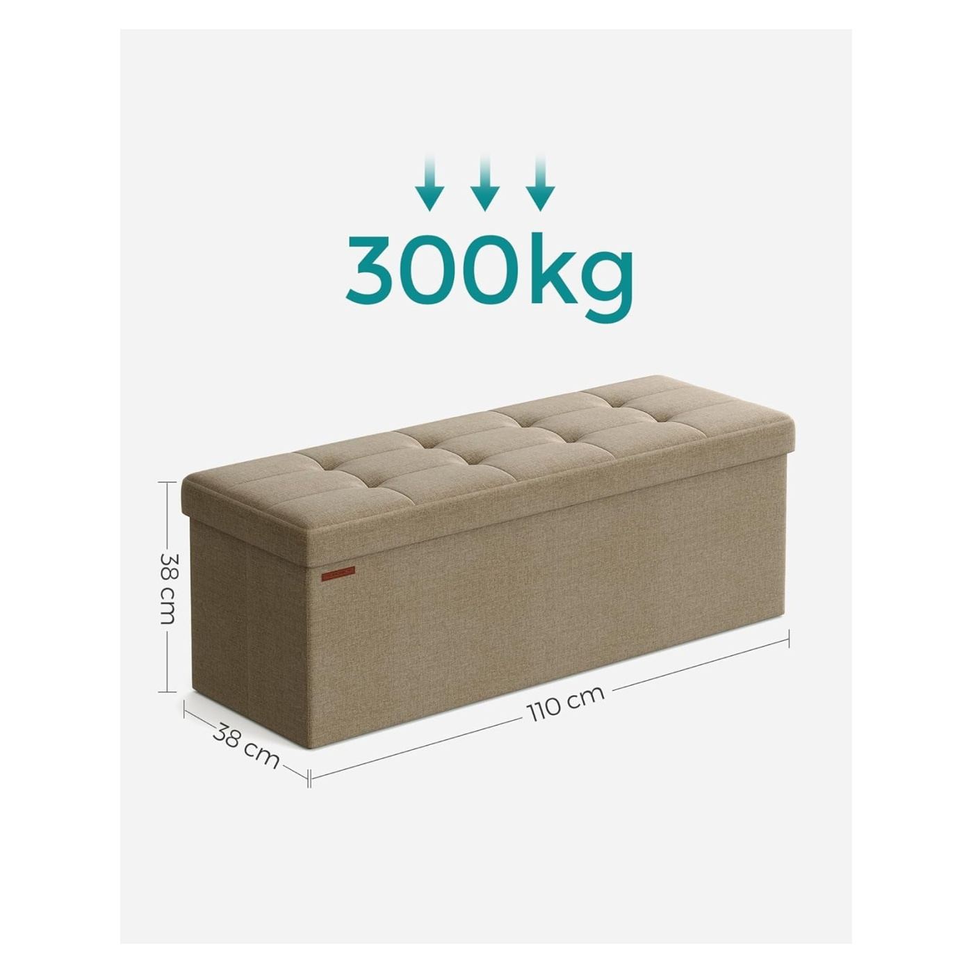 Сгъваем диван за сядане с място за съхранение 110x38x38 см, MDF и текстил, капацитет 300 кг, цвят пустинен кафяв - 7