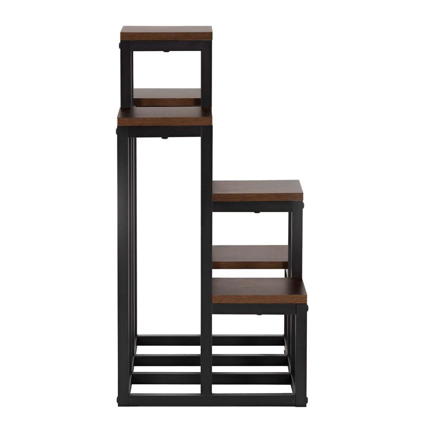 Поставка за цветя с 6 рафта, дървена и метална конструкция, компактна, 51x34x68 см, регулируеми крачета, черна - 9