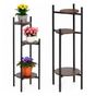 Кръгла поставка за цветя с 3 рафта, метална конструкция, MDF, 32x32x81 см, вертикална организация, черна thumbnail 2