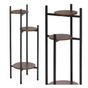 Кръгла поставка за цветя с 3 рафта, метална конструкция, MDF, 32x32x81 см, вертикална организация, черна thumbnail 3