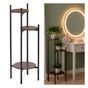 Кръгла поставка за цветя с 3 рафта, метална конструкция, MDF, 32x32x81 см, вертикална организация, черна thumbnail 4