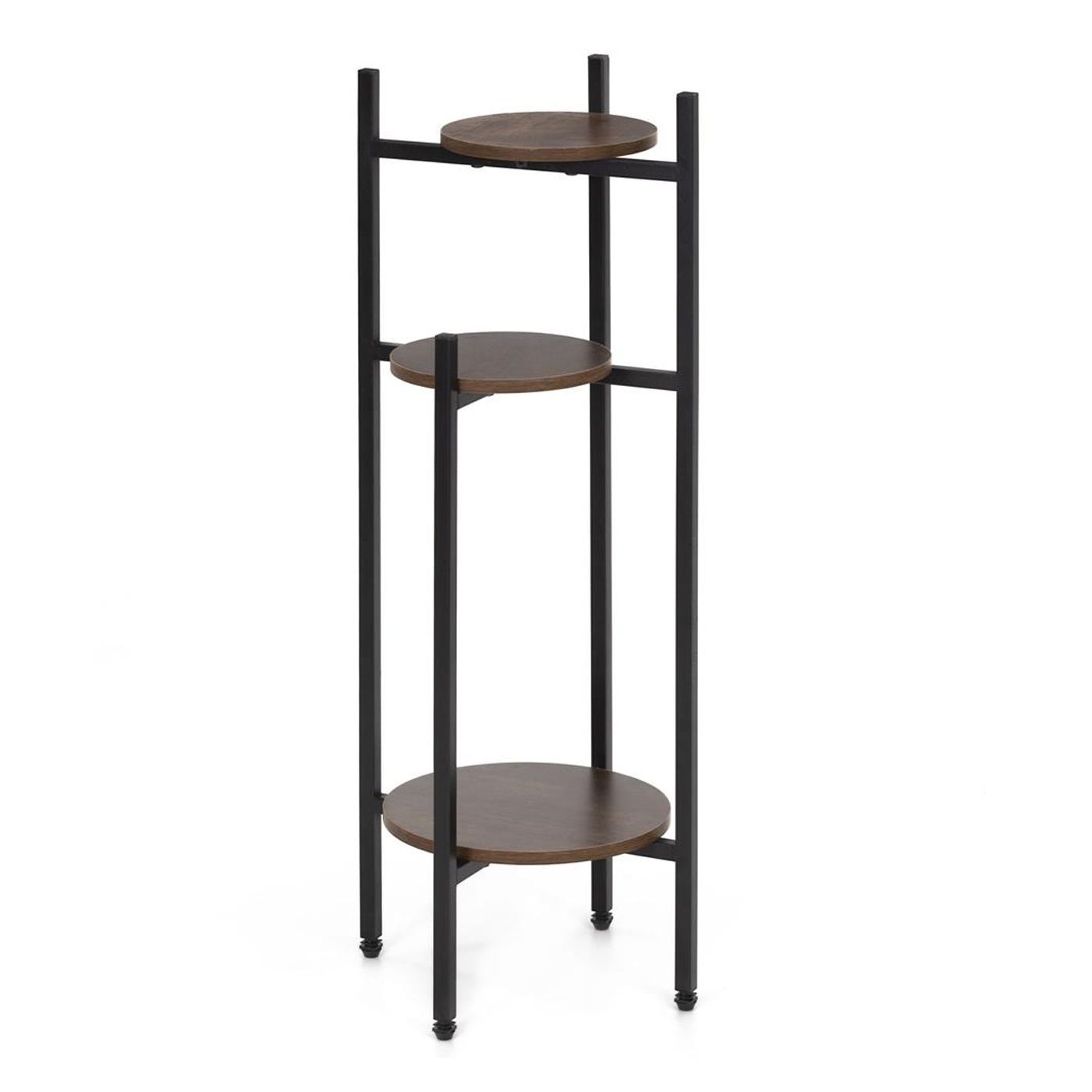 Кръгла поставка за цветя с 3 рафта, метална конструкция, MDF, 32x32x81 см, вертикална организация, черна - 7