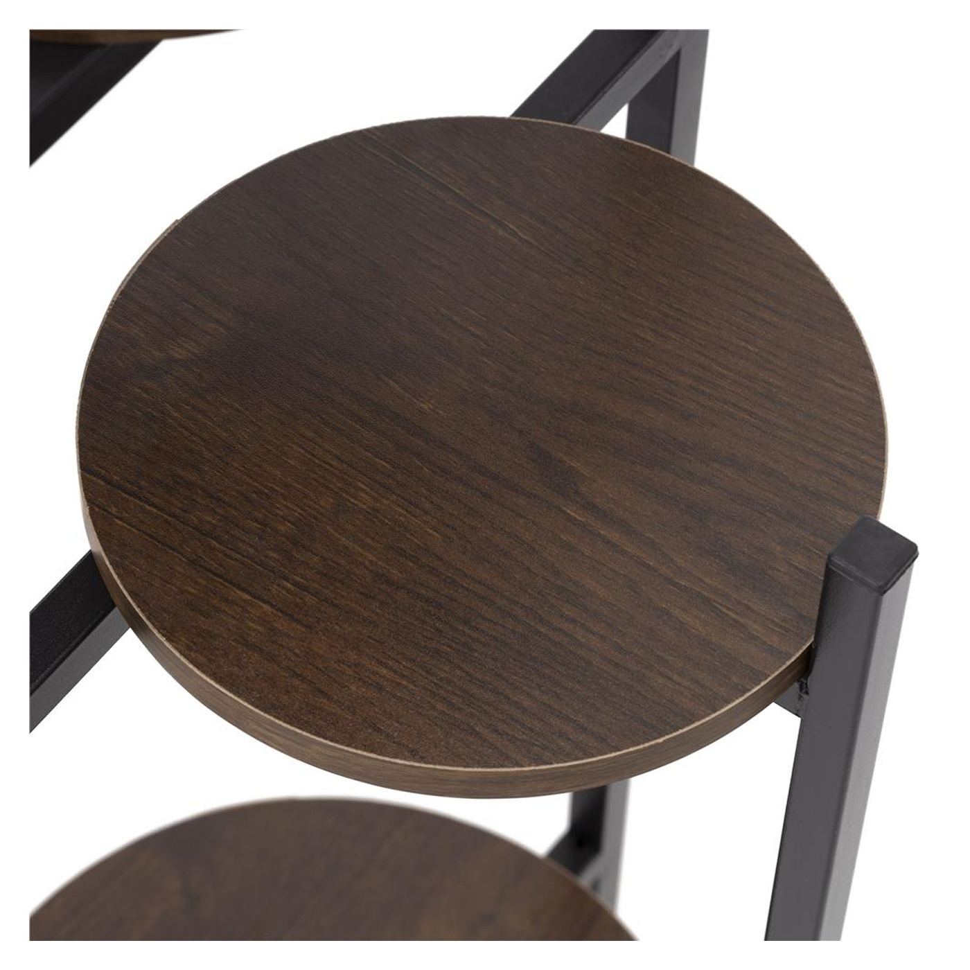 Кръгла поставка за цветя с 3 рафта, метална конструкция, MDF, 32x32x81 см, вертикална организация, черна - 9