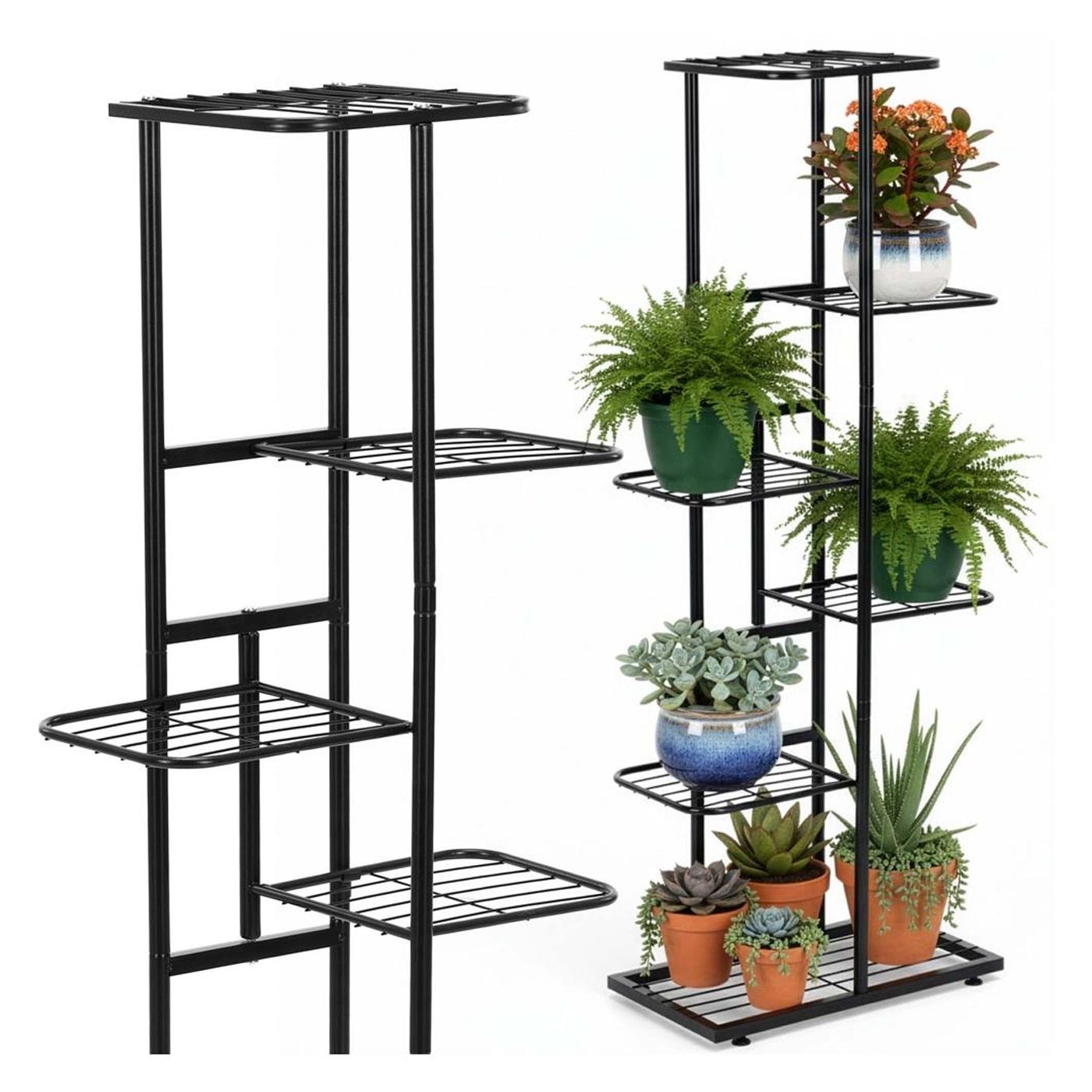 Метална етажерка за цветя с 6 рафта, вертикална конструкция, 41x22x106 см, добра вентилация, черна - 2