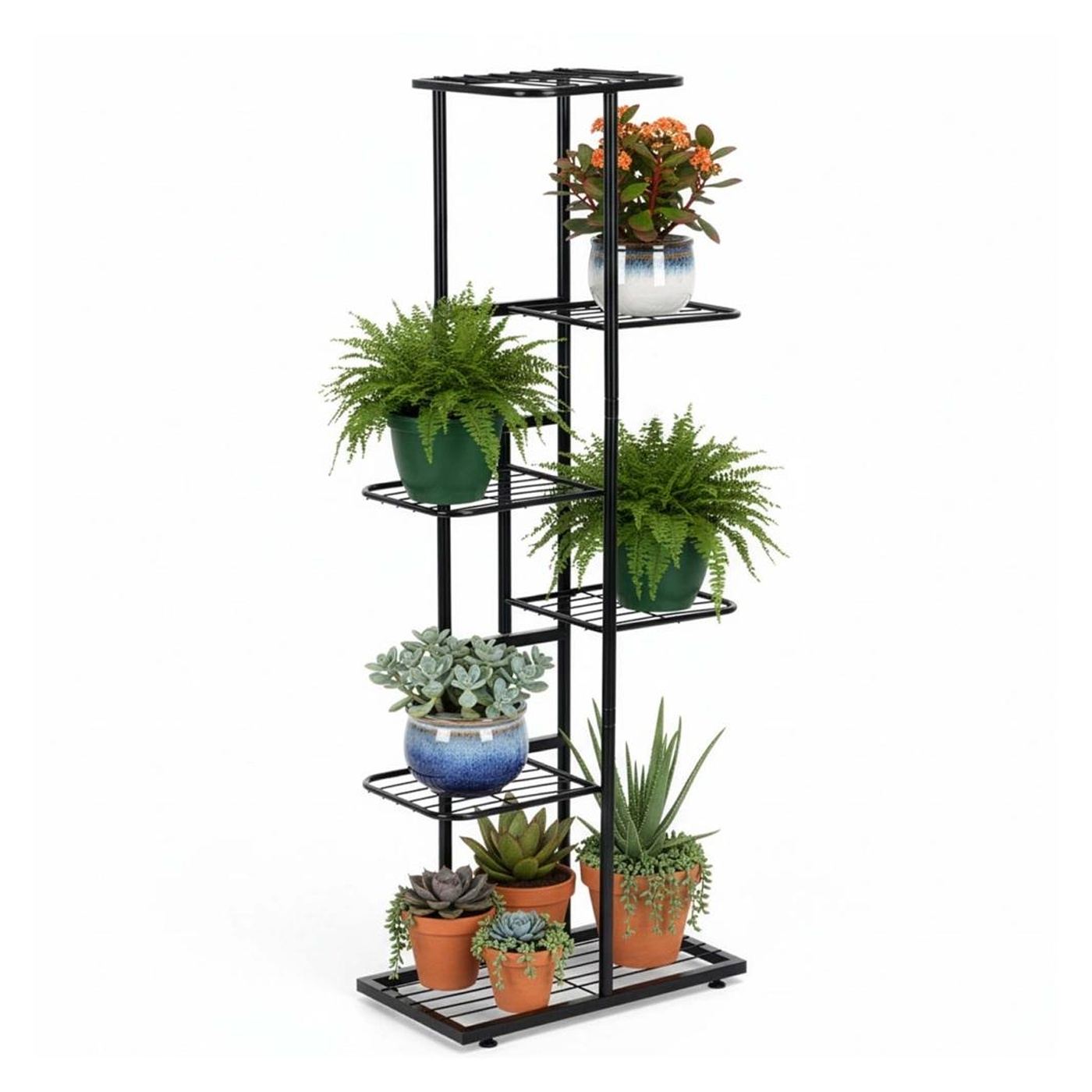 Метална етажерка за цветя с 6 рафта, вертикална конструкция, 41x22x106 см, добра вентилация, черна - 5