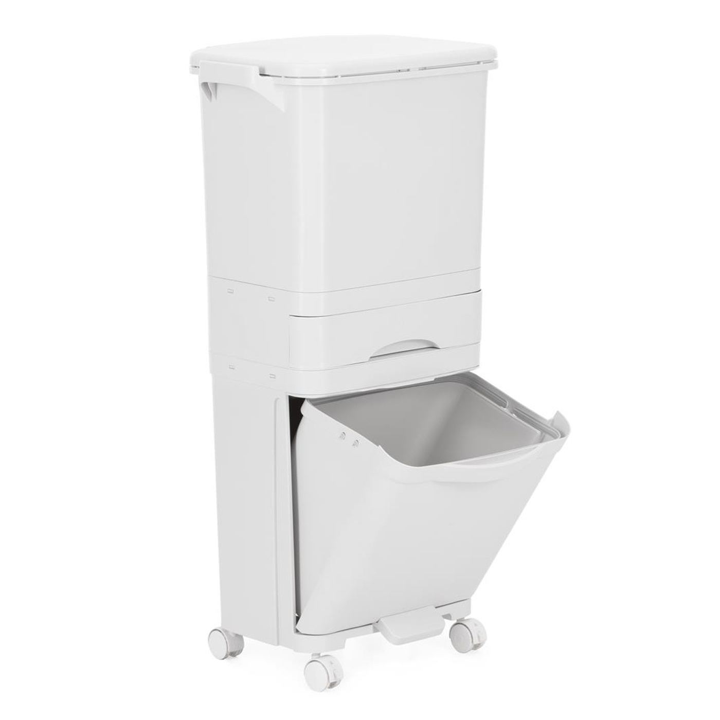 Селективна кошче за боклук с 3 отделения на колелца 42L, 42x28x83 см, компактен дизайн, бяло - 14