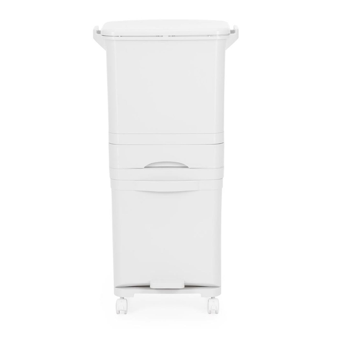 Селективна кошче за боклук с 3 отделения на колелца 42L, 42x28x83 см, компактен дизайн, бяло - 37