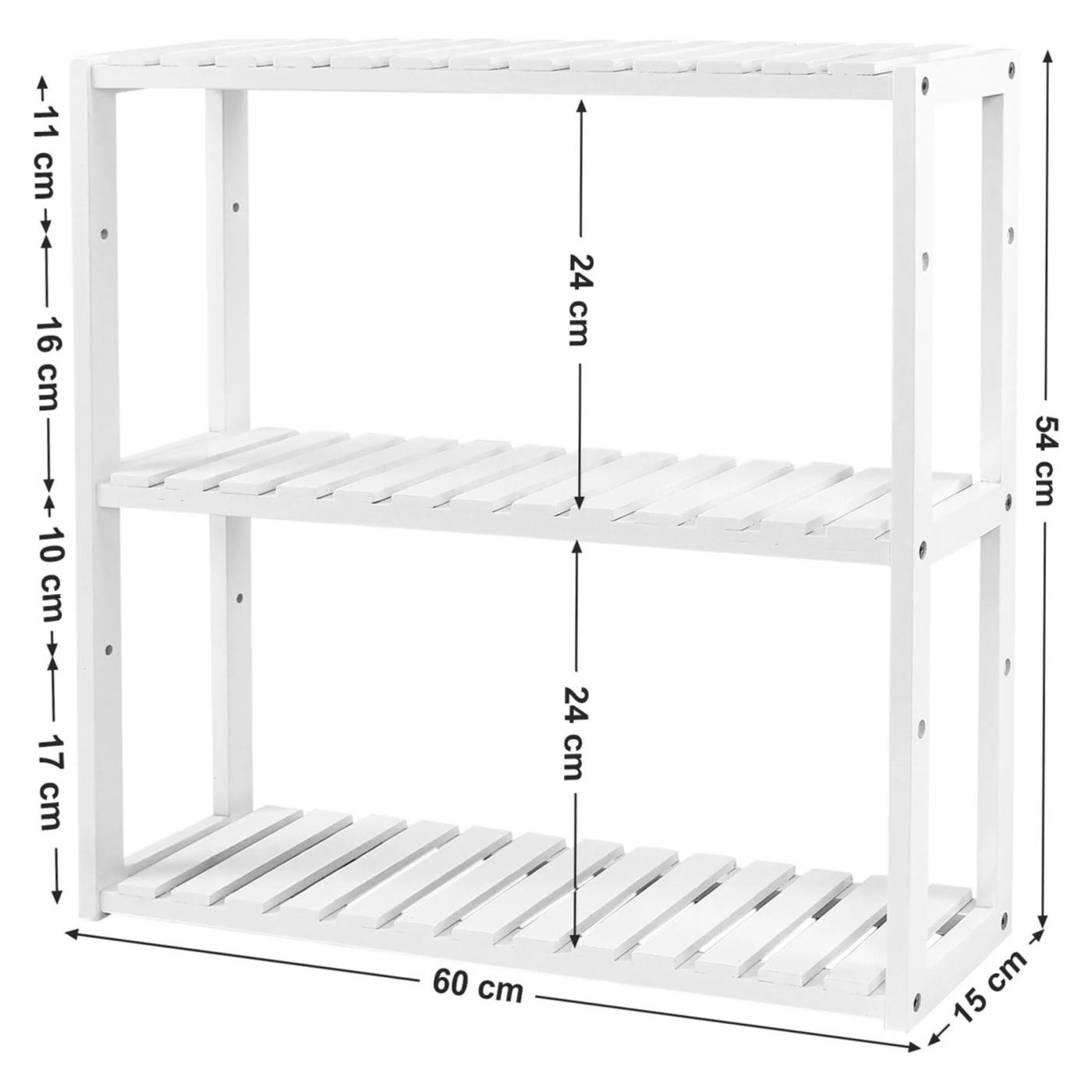 Бамбуков рафт за съхранение, 3 рафта, за кухня или баня, 60x15x54 см, бял - 8