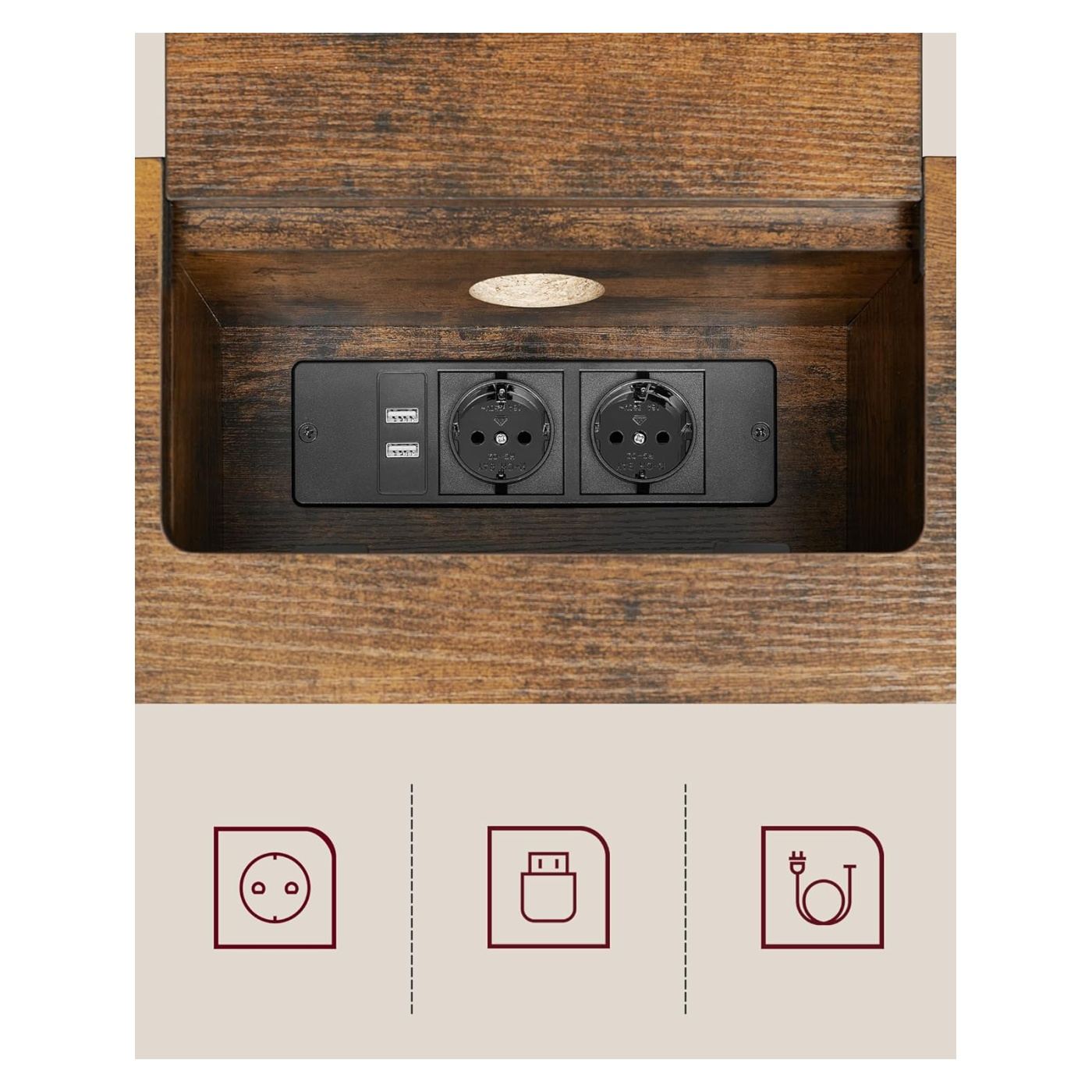 Тясна конзолна маса с 2 контакта и 2 USB порта, 120x25x81 см, рустик кафяво - 6