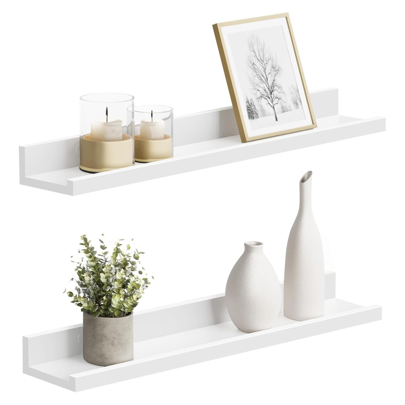 Комплект от 2 плаващи стенни рафта, гланцово покритие, MDF, 60x10x5 см, бял - 9