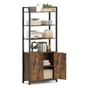 Отворена етажерка за книги с интегриран шкаф, метална рамка и ПДЧ, 24x60x160 см, рустик кафяво thumbnail 1