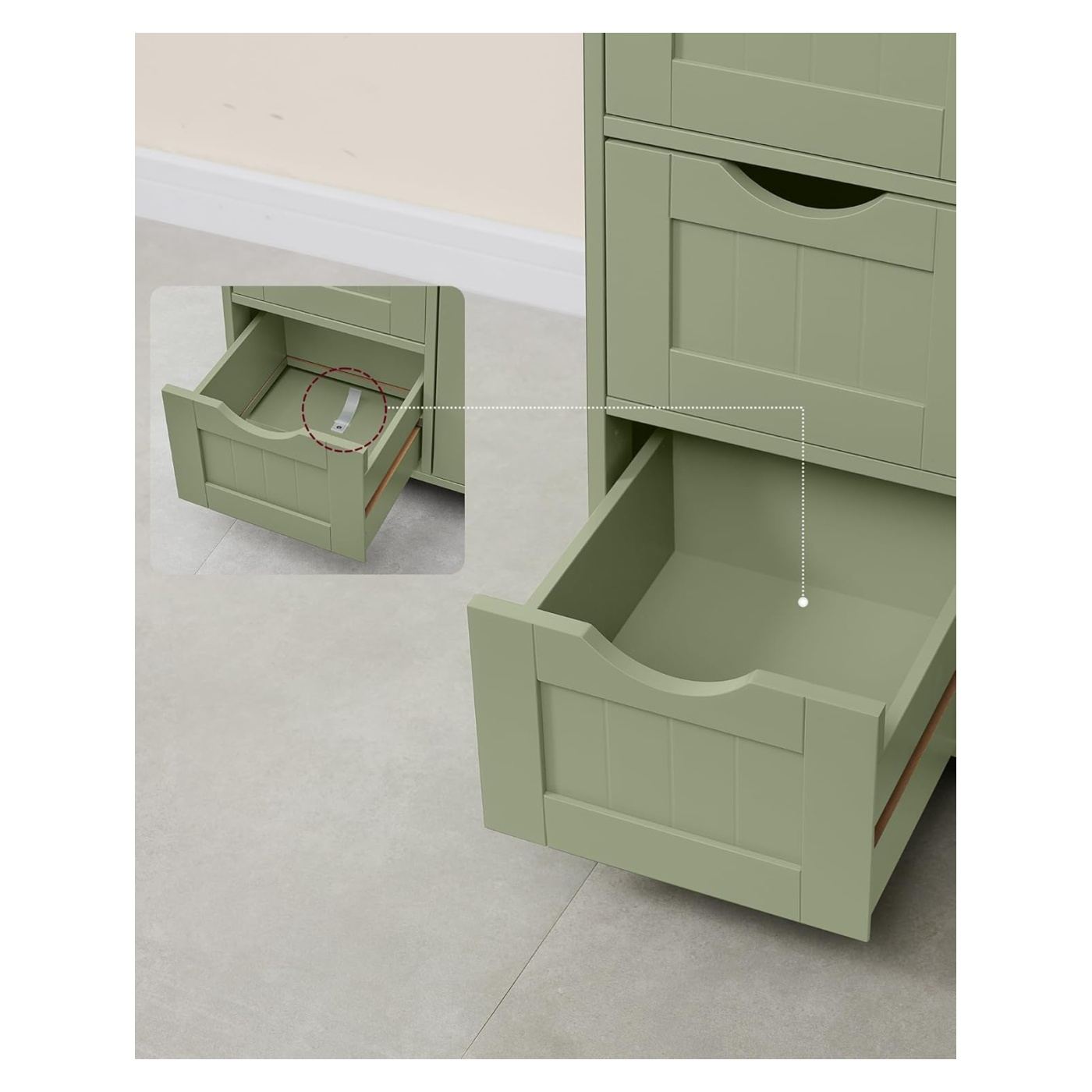 Шкаф за баня MDF 4 чекмеджета врата регулируеми рафтове, 30x55x82 см, shaker стил, зелен - 9