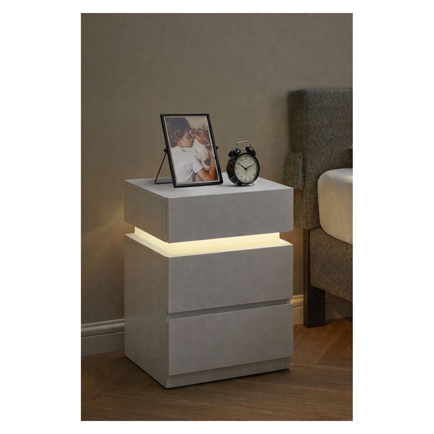 Комплект от 2 нощни шкафчета от MDF с регулируемо LED осветление, 35x40x55 см, модерен дизайн, бял - 5
