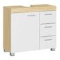 Шкаф за баня с 3 чекмеджета и 2 отделения, MDF, 30x70x64 см, бял и бежов thumbnail 1