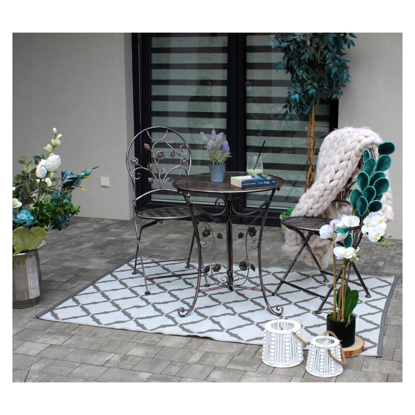 Градински комплект мебели Madison Metal, маса 70x75 см и 2 стола 43x40x94 см, винтидж стил, бронз - 2