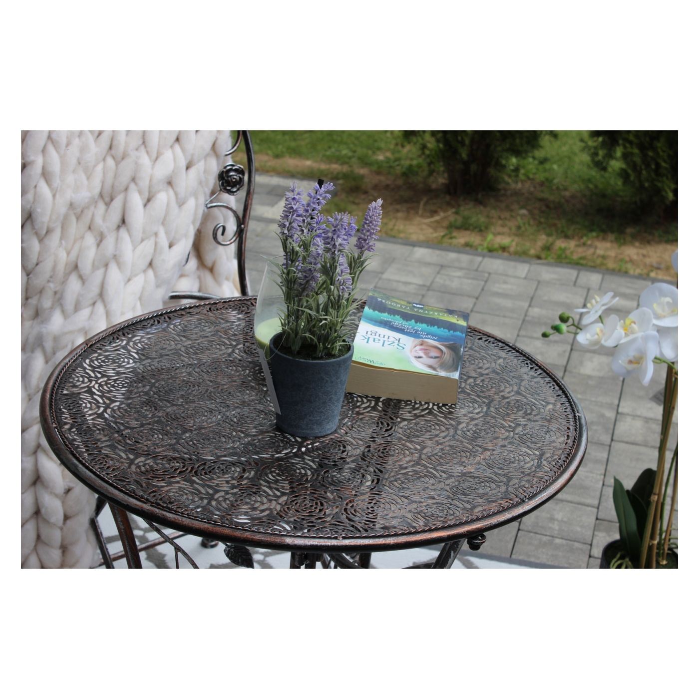 Градински комплект мебели Madison Metal, маса 70x75 см и 2 стола 43x40x94 см, винтидж стил, бронз - 5