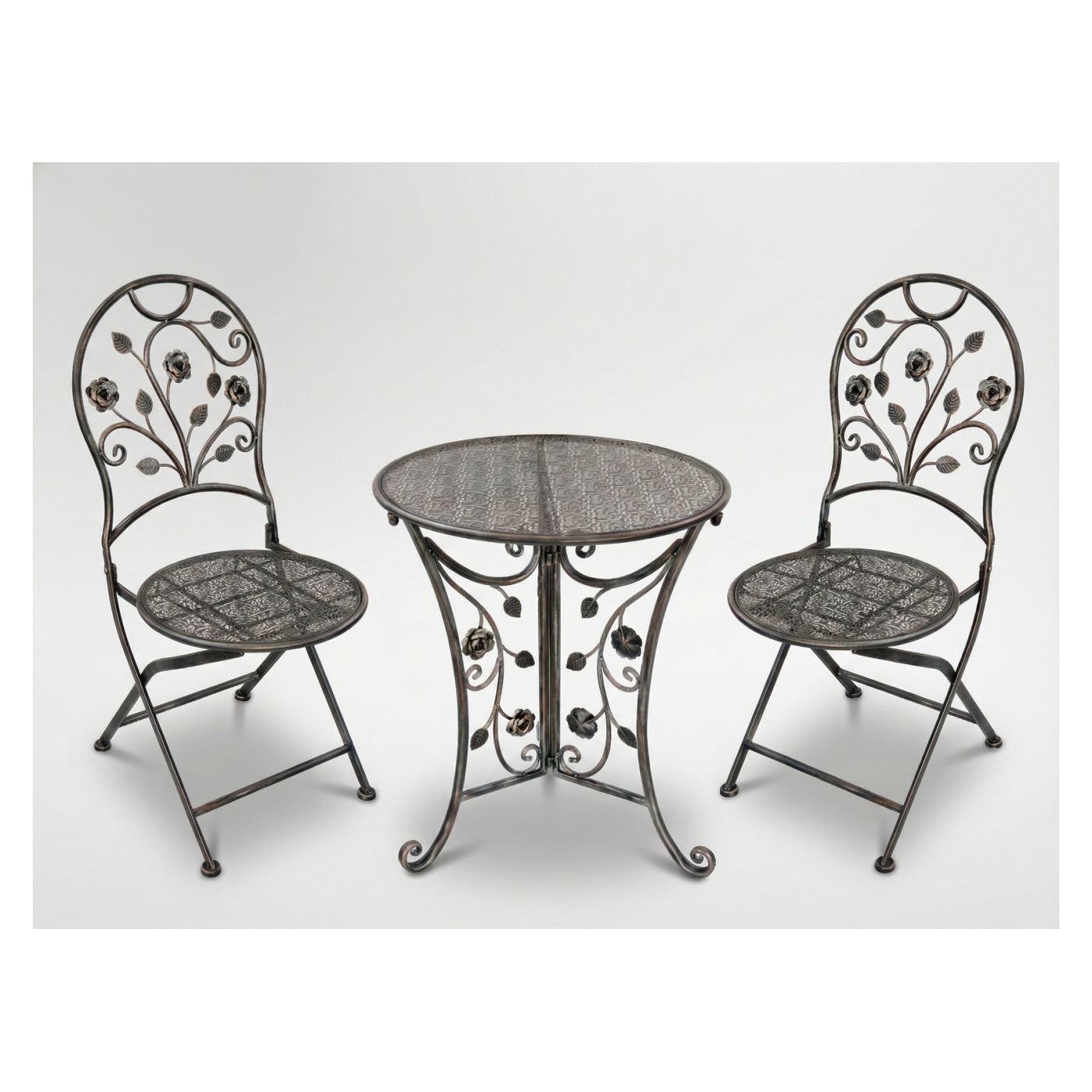 Градински комплект мебели Madison Metal, маса 70x75 см и 2 стола 43x40x94 см, винтидж стил, бронз - 7