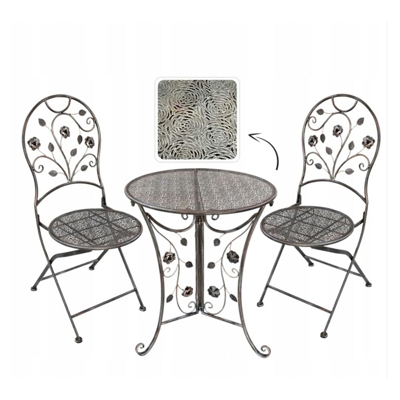 Градински комплект мебели Madison Metal, маса 70x75 см и 2 стола 43x40x94 см, винтидж стил, бронз - 11