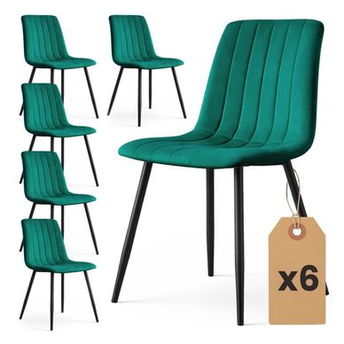 Set 6 scaune tapitate, Livo, velur matlasat, 46x44x87 cm, verde smarald