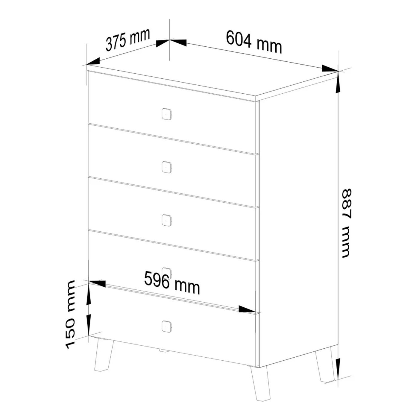 Скрин MOBI K-05, 5 чекмеджета, 60x37x89 см, Кашмир със златни детайли - 4
