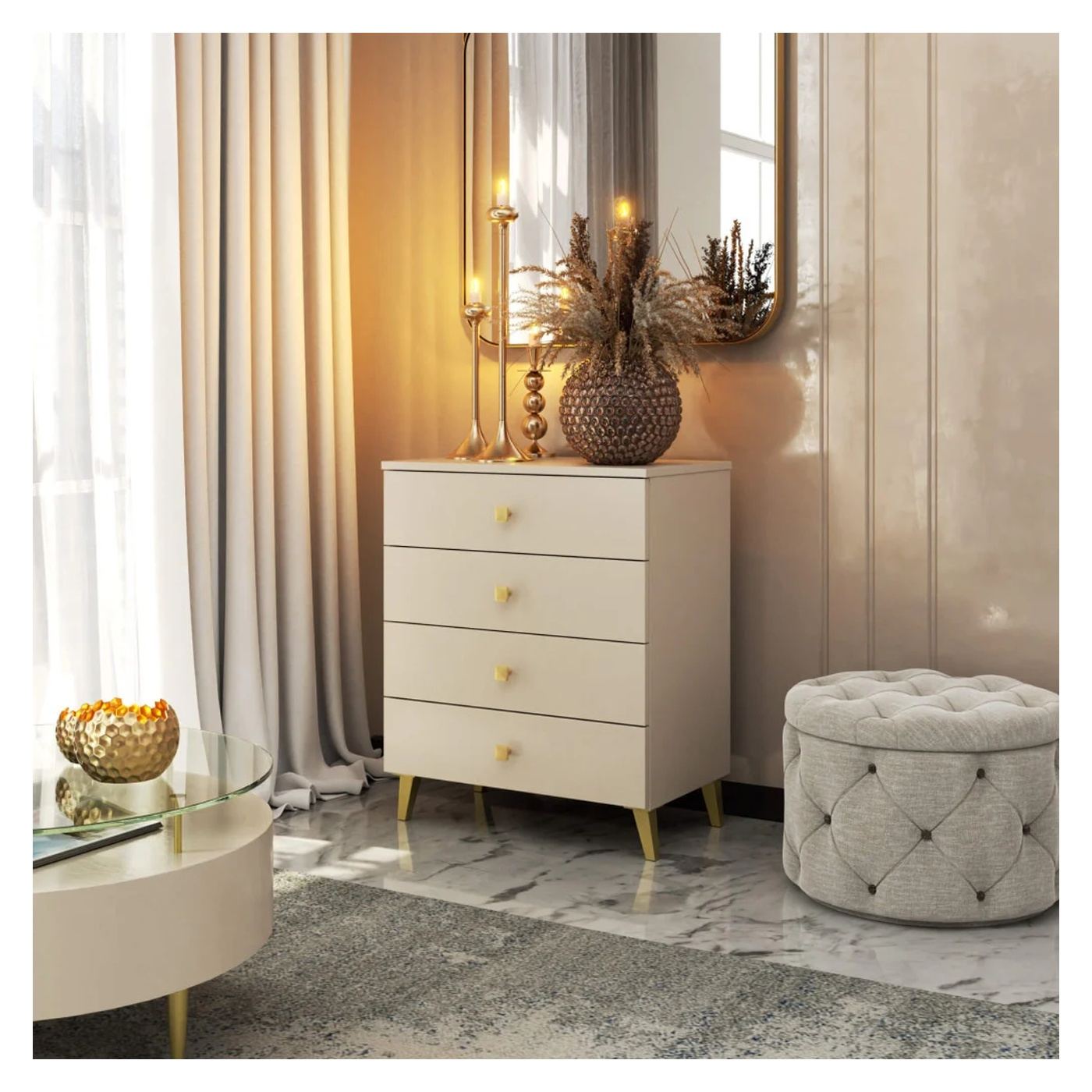 Скрин MOBI K-04, 4 чекмеджета, 60x37x73 см, кашмир със златни детайли - 3