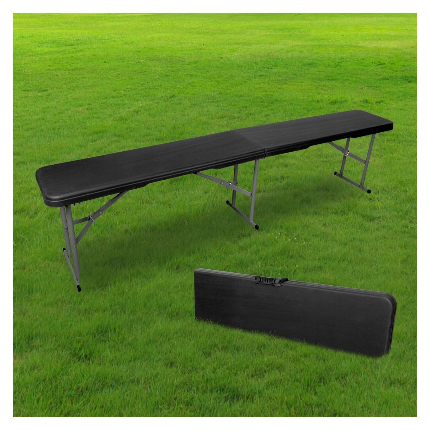 Сгъваема градинска кетъринг пейка HDPE метална конструкция, 180x28x43 см, Компактна, Черна - 10