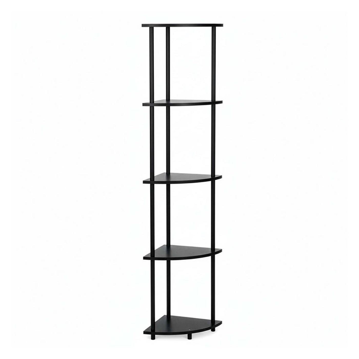Ъглов рафт с 5 полици, MDF с метална рамка за монтаж на стена, 148x30x30 см, модерен дизайн, черен - 7