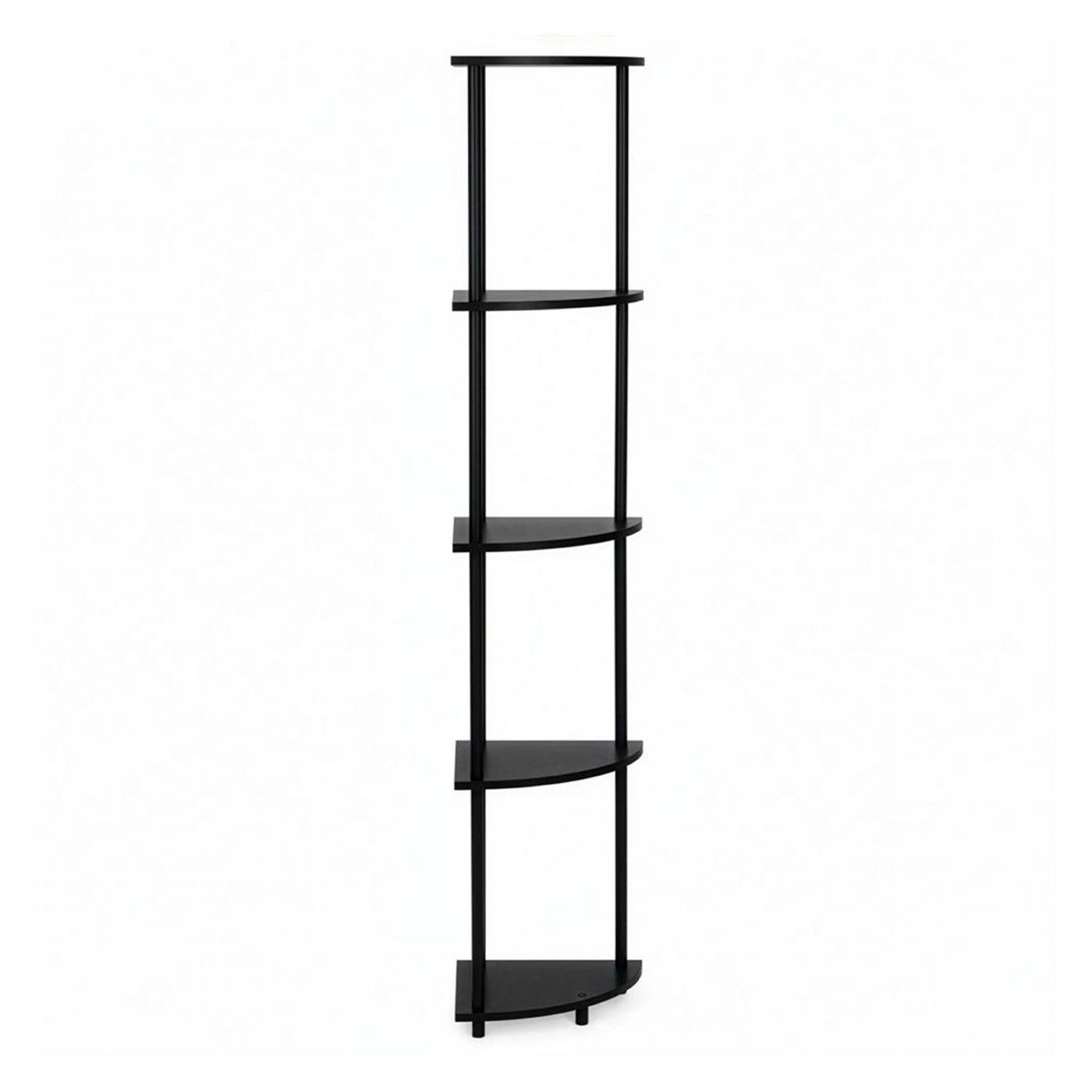 Ъглов рафт с 5 полици, MDF с метална рамка за монтаж на стена, 148x30x30 см, модерен дизайн, черен - 10