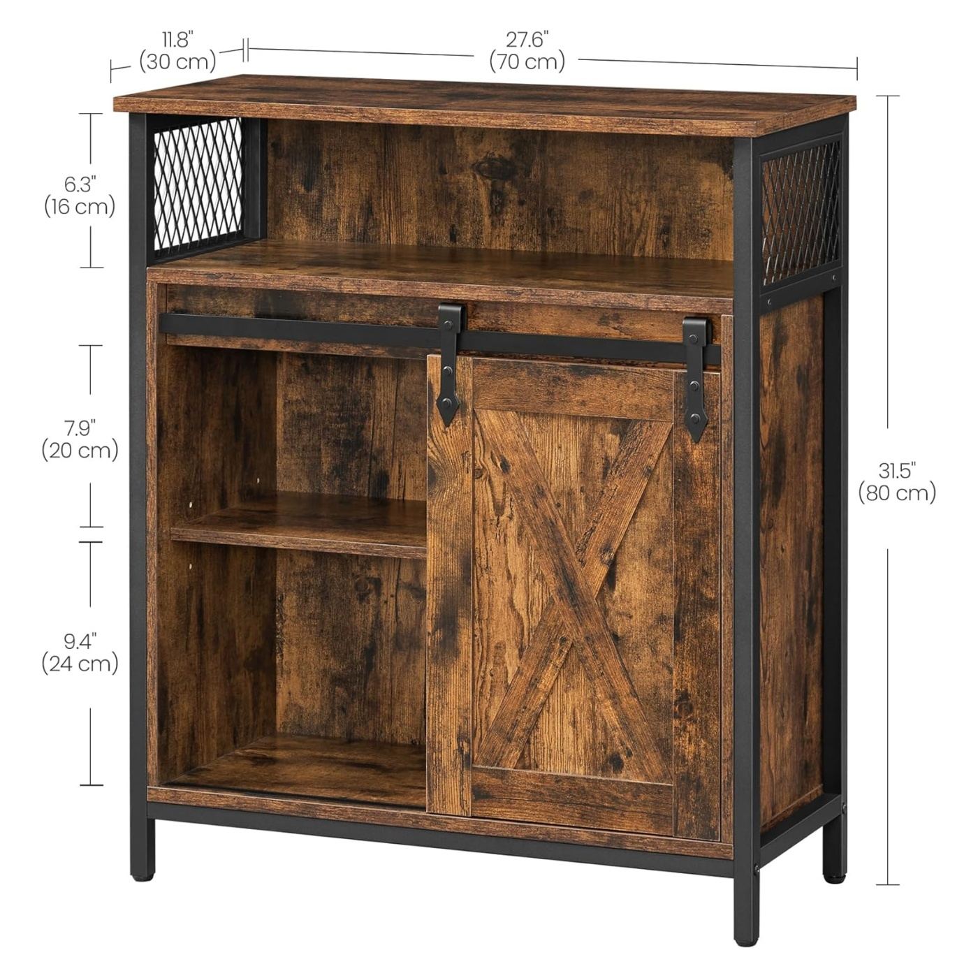 Шкаф за съхранение с врата тип плевня, 70x30x80 см, рустик кафяво - 4