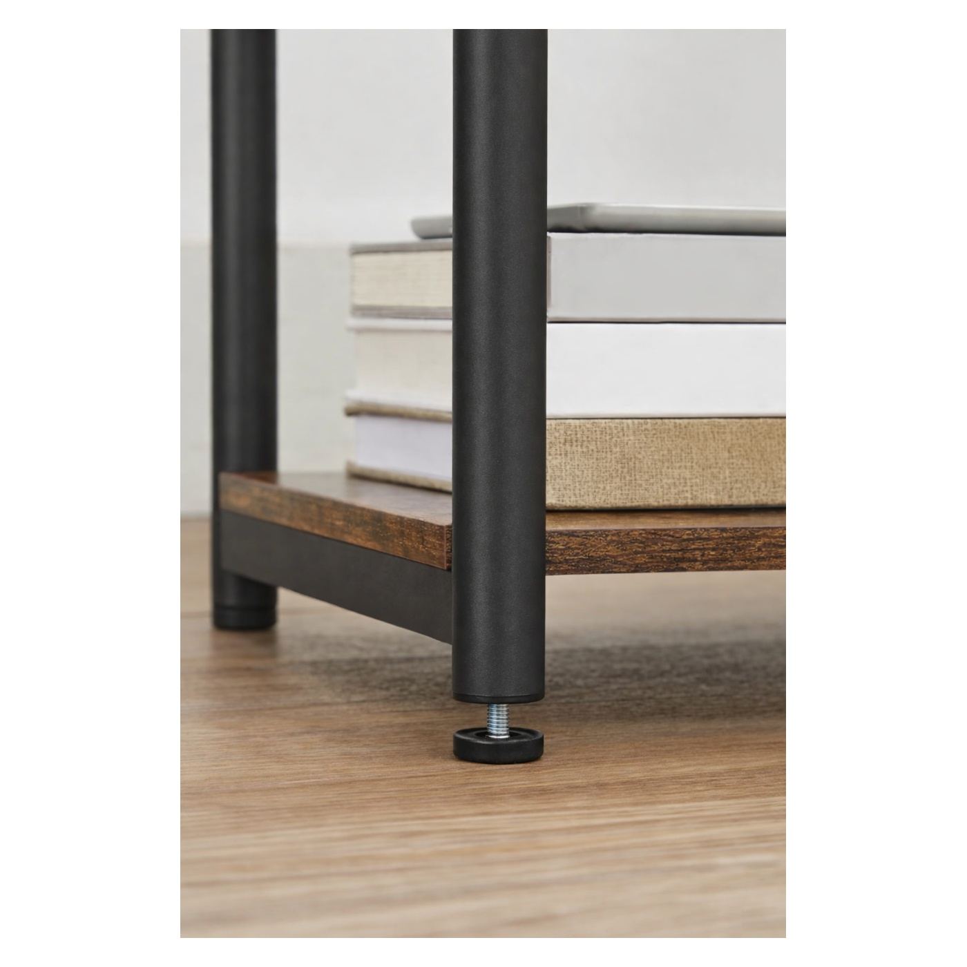 Нощно шкафче с контакти и USB, 3 рафта, индустриален стил, 30x34x58 см, рустик кафяво - 8