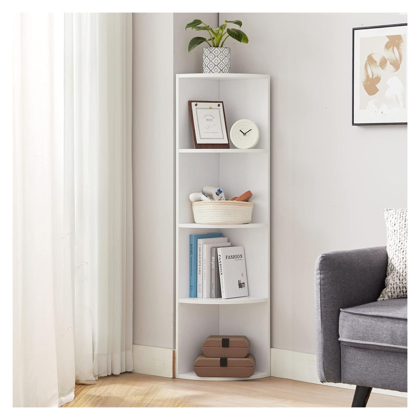 4-етажна етажерка от дървесен композит, Компактно съхранение, 30x30x130 см, Модерен дизайн, Бяла - 2