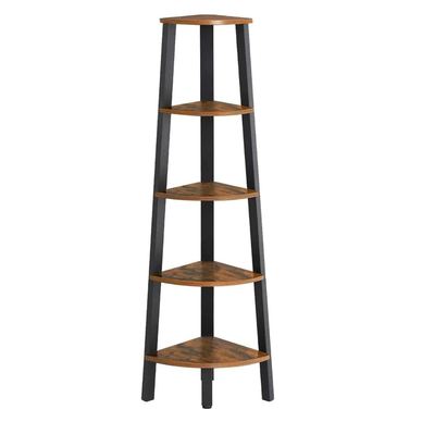 Raft colt 5 etaje cadru metal polite lemn industrial, 33x34x159 cm, design rustic, maro negru
