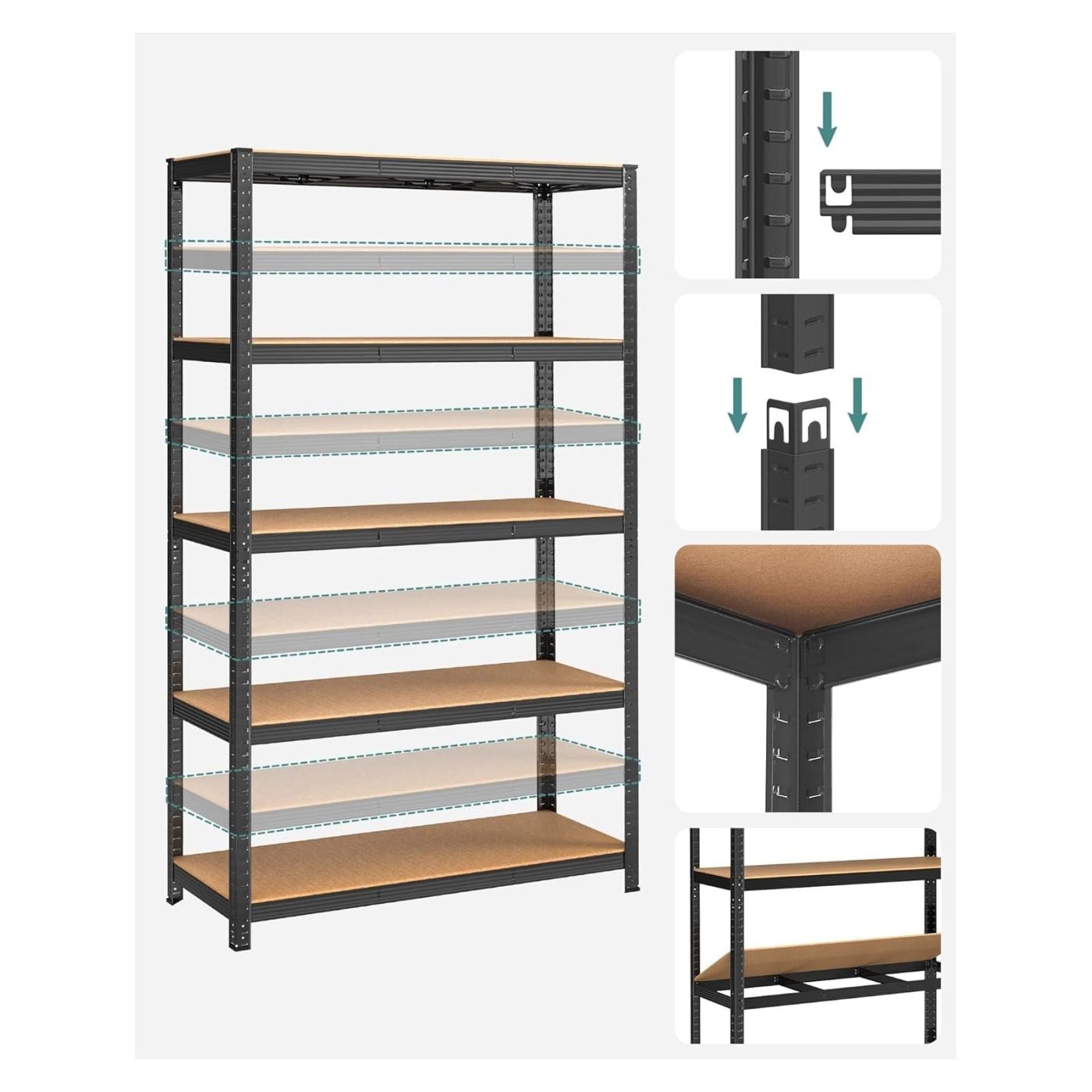 Метална етажерка с 5 рафта MDF макс. 875 кг, 200x120x60 см, здрава, черна - 6