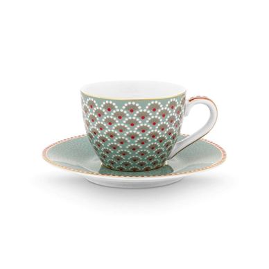 Espresso skodelica z podstavek, Pip Studio, 120 ml, modra, kolekcija Blooming Tales