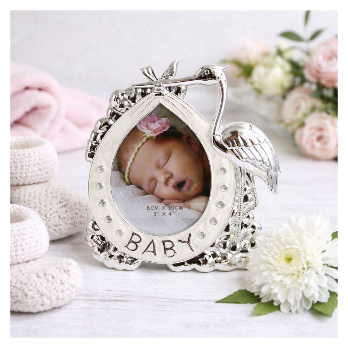 Ramă Foto BABY Barză Argintie AZAY cu Cristale, 8x10 cm, Ramă Foto Nou ...