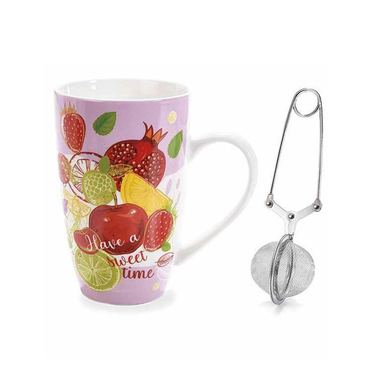 Skodelica za čaj z infuzerjem, večbarvna porcelanasta v darilni škatli, sadje Ø 8,5 cm x 13,5 V, 450 ml