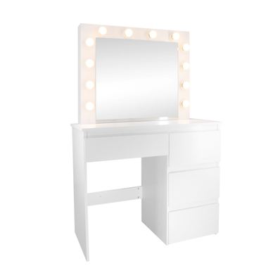 Masă de toaletă pentru machiaj, albă, cu oglindă, sertare și LED-uri, 94x43x141 cm, JollyMag, PHO4868