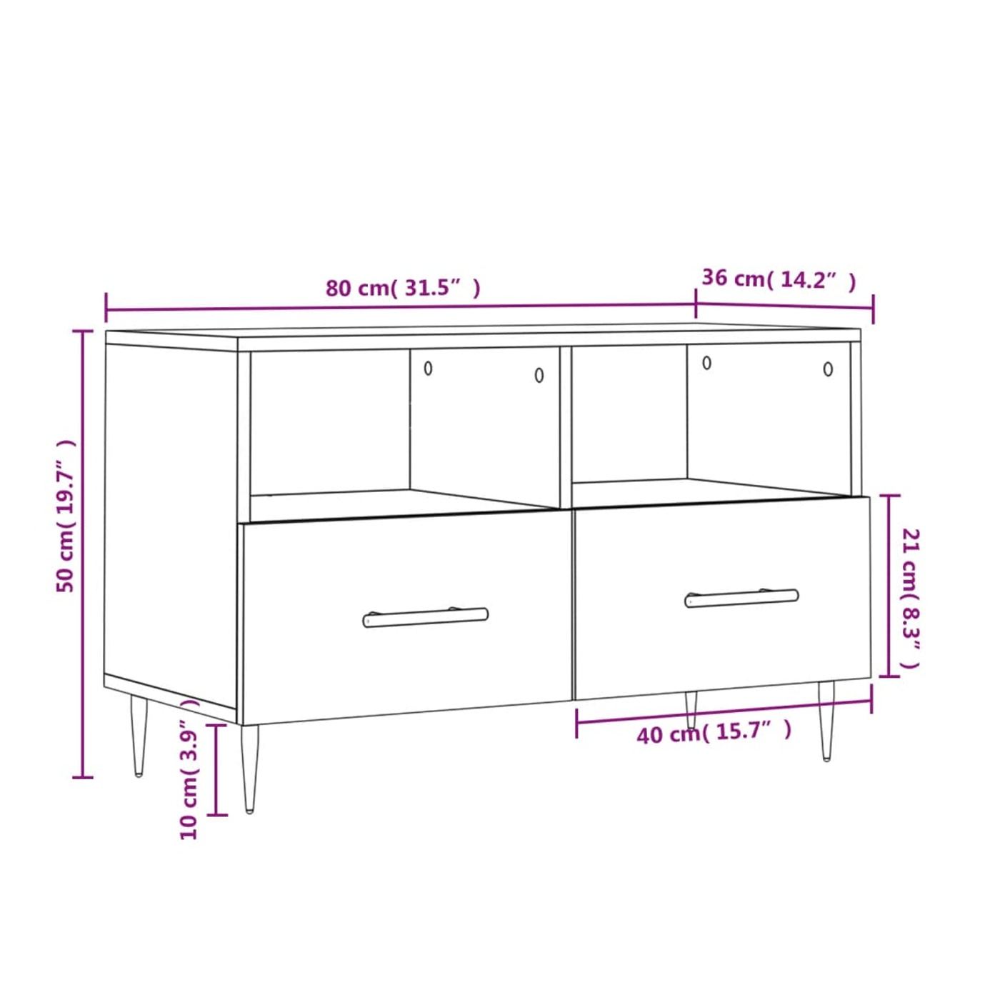 Bijeli TV ormarić, 80x36x50 cm, Konstruirano drvo - 12