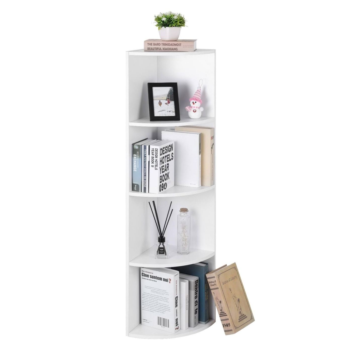 4-етажна етажерка от дървесен композит, Компактно съхранение, 30x30x130 см, Модерен дизайн, Бяла - 6