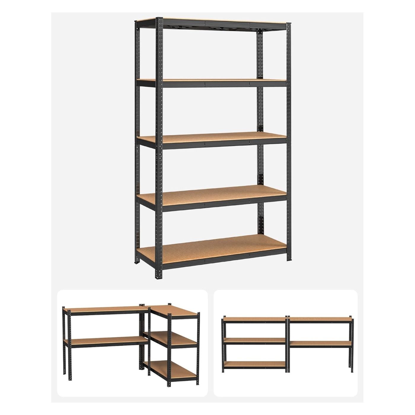 Метална етажерка с 5 рафта MDF макс. 875 кг, 200x120x60 см, здрава, черна - 7