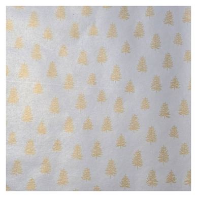 Dárkový balicí papír, stříbrná barva, zlaté jedle, 200x70 cm