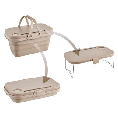 Košara za piknik, zložljiva, 3 v 1, bež, prenosna miza, posoda in večnamenski zaboj, 15L, KP03K, eCarla
