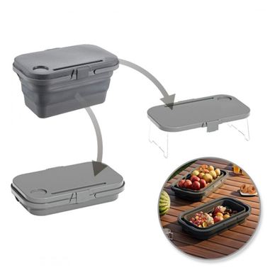 Coș de picnic, pliabil, 3 în 1, gri, masă portabilă, recipient și cutie multifuncțională, 15L, KP03SZ, eCarla