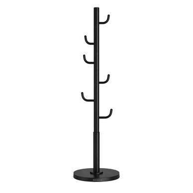 Cuier de podea, cu 8 carlige rezistente, pentru haine, palarii si genti, 175 cm, negru