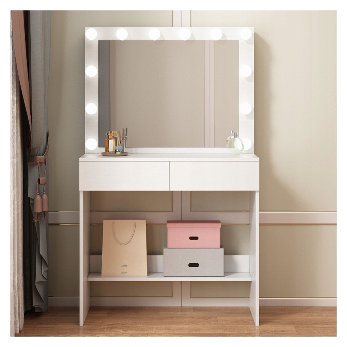 Masă de toaletă pentru machiaj modernă, în stil loft, elegantă, cu oglindă LED - 2