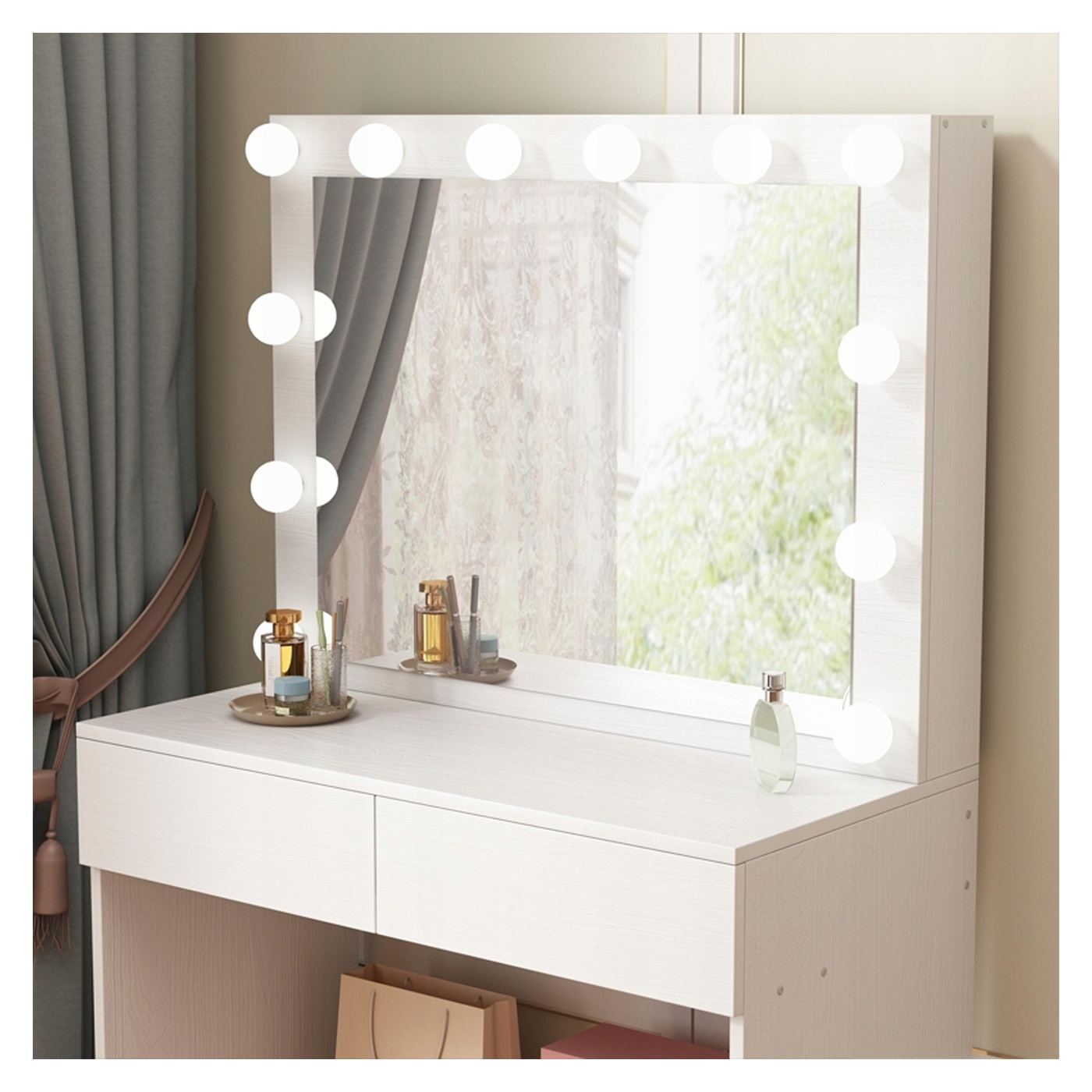 Masă de toaletă pentru machiaj modernă, în stil loft, elegantă, cu oglindă LED - 3