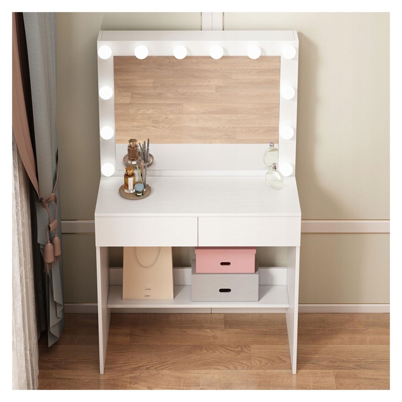 Masă de toaletă pentru machiaj modernă, în stil loft, elegantă, cu oglindă LED - 4