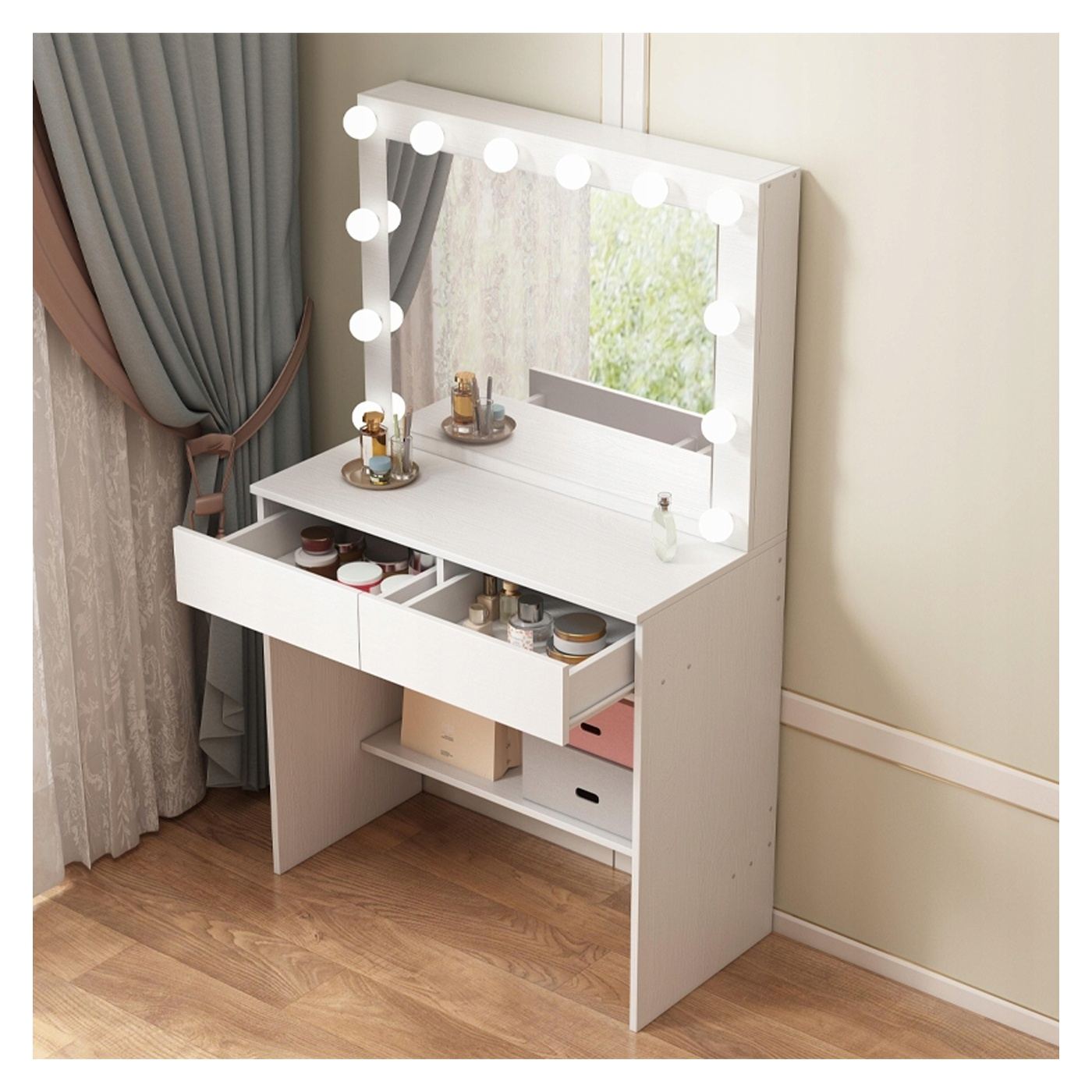 Masă de toaletă pentru machiaj modernă, în stil loft, elegantă, cu oglindă LED - 5