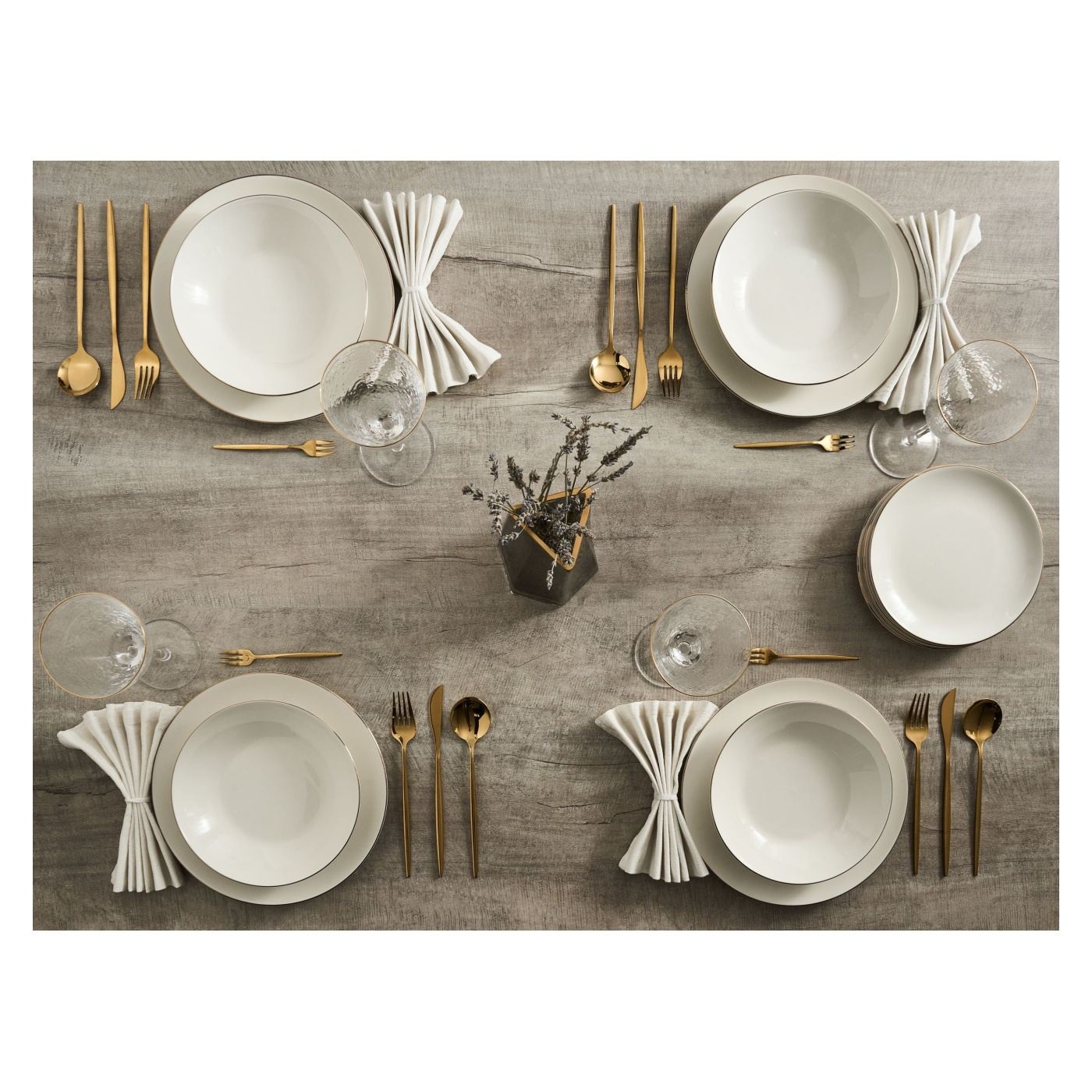 24 darabos étkészlet CUMIN Porcelán Törtfehér/ arany - 1