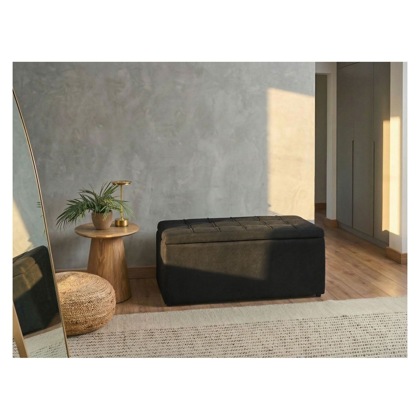 Ottomán tárolórekesszel OREM 100 cm 40 cm Fekete - 1